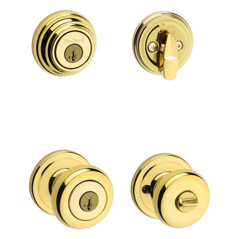 Kwikset SmartKey Juno Polished Brass Deadbolt and Entry Door Knob KW1 1-3/4 in.