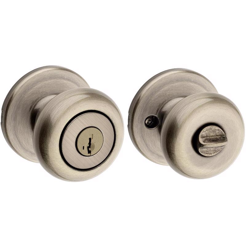 Kwikset SmartKey Juno Antique Brass Entry Lockset KW1 1-3/4 in.