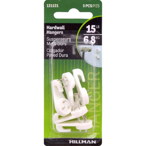 HILLMAN Plastic Coated White Hardwall Hanging Hooks 15 lb 5 pk (Pack of 10)