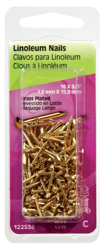 HILLMAN 5/8 in. Binding Brass-Plated Steel Nail Flat Head (Pack of 6)