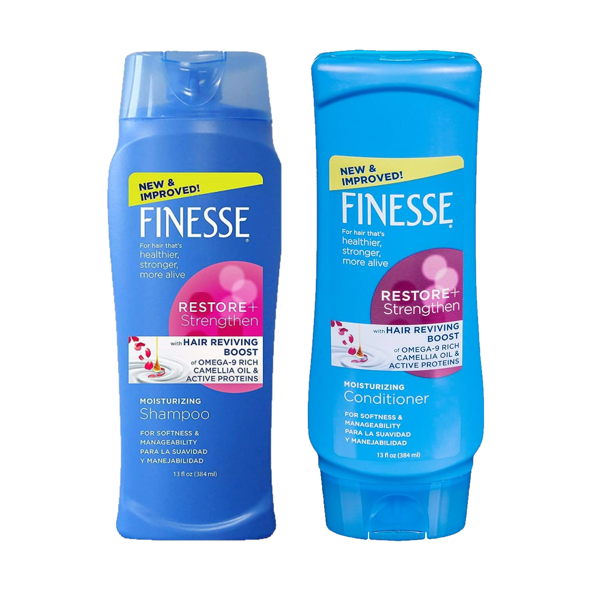 Finesse Restore + Strengthen Moisturizing Shampoo & Conditioner Set with Omega-9 Rich Camellia Oil & Active Proteins, for Softness & Manageability, 13 fl oz Each (2 Piece)