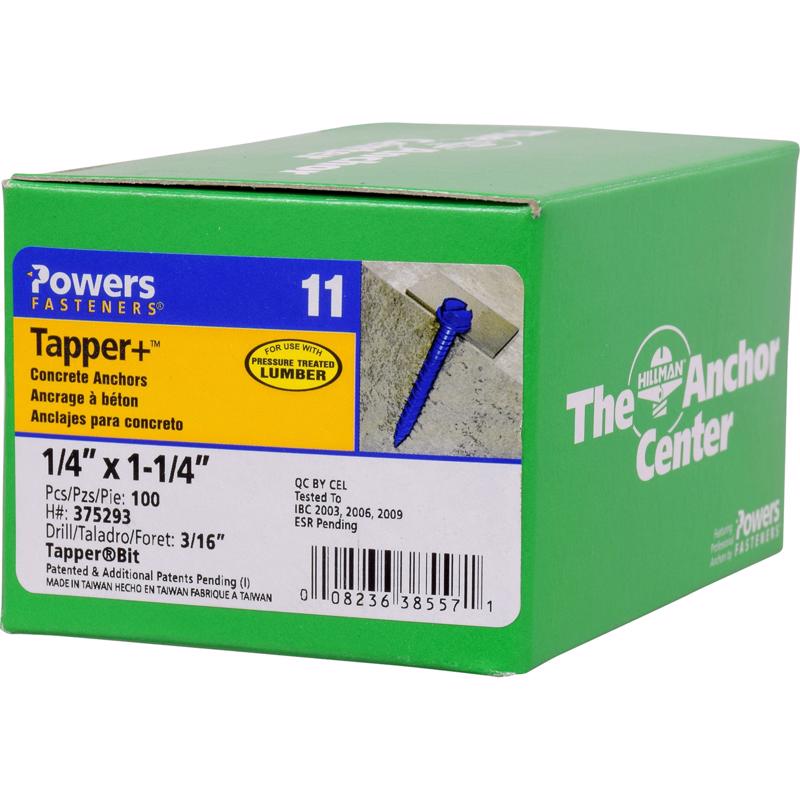 HILLMAN Tapper 1/4 in. D X 1.25 in. L Carbon Steel Hex Head Concrete Screw Anchor 100 pk