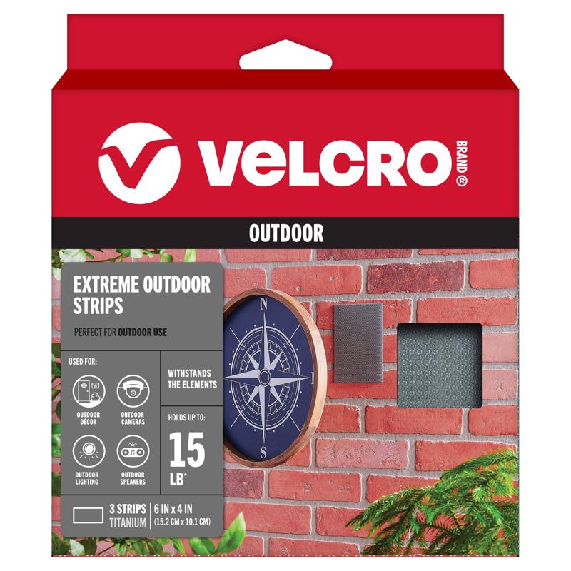 VELCRO Brand Cierre de gancho y bucle de nailon pequeño para exteriores extremos 4 pulg. L paquete de 3