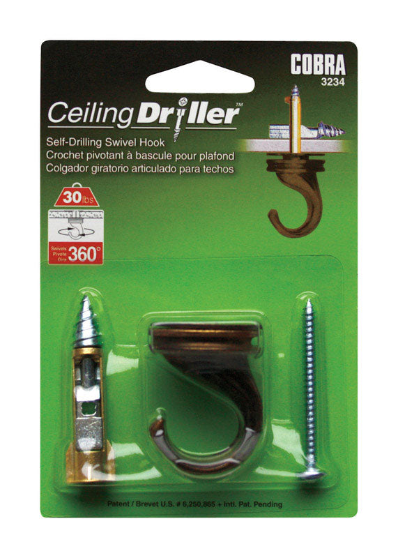 Cobra Ceiling Driller 5-1/2 in. L Antique Steel Self-Drilling Ceiling Hook 30 lb. cap. 1 pk (Pack of 5)