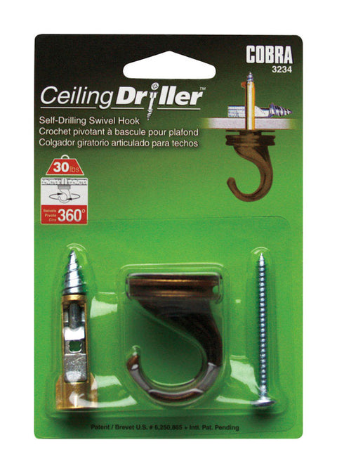 Cobra Ceiling Driller 5-1/2 in. L Antique Steel Self-Drilling Ceiling Hook 30 lb. cap. 1 pk (Pack of 5)
