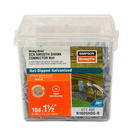 Simpson Strong-Tie 10D 1-1/2 pulg. Clavo para unión de madera de acero galvanizado por inmersión en caliente, cabeza redonda, 5 lb