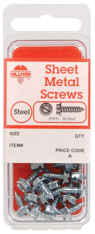 HILLMAN No. 8 Ga. X 3/4 in. L Slotted Hex Washer Head Sheet Metal Screws 12 pk (Pack of 10)