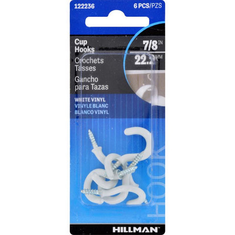 HILLMAN Small Vinyl Coated White Steel 7/8 in. L Hook 1 lb 6 pk (Pack of 10)