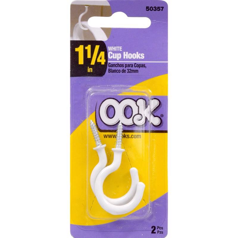 HILLMAN OOK Small Vinyl Coated White Steel 1-1/4 in. L Cup Hook 1 lb 2 pk (Pack of 12)