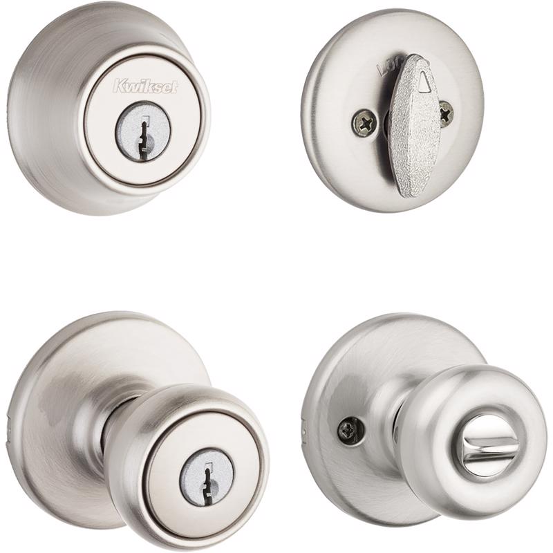 Kwikset Tylo Traditional Satin Nickel Entry Knob and Single Cylinder Deadbolt 1-3/4 in.