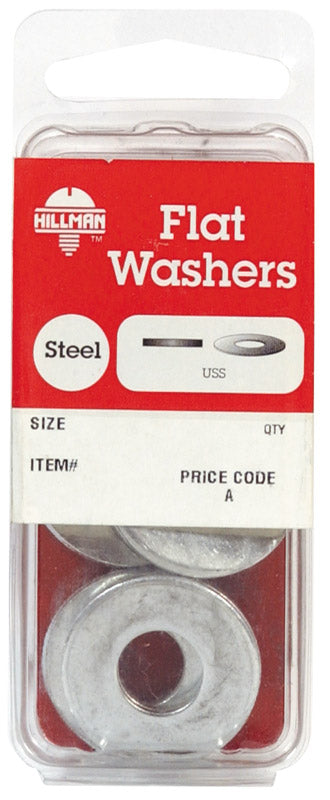HILLMAN Zinc-Plated Steel 1/4 in. USS Flat Washer 20 pk (Pack of 10)