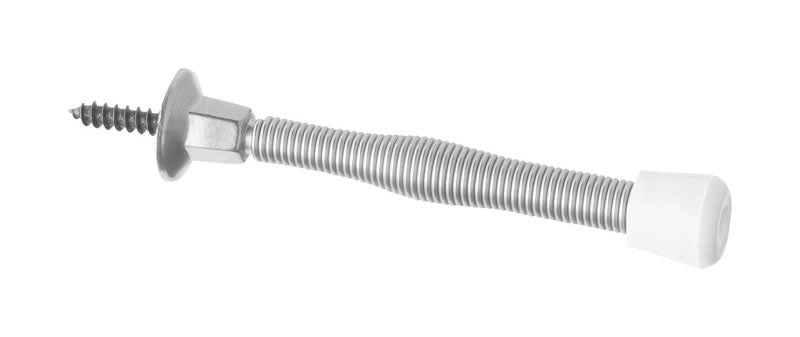 National Hardware Steel Satin Nickel Silver Spring Door Stop Mounts to wall .75 in.