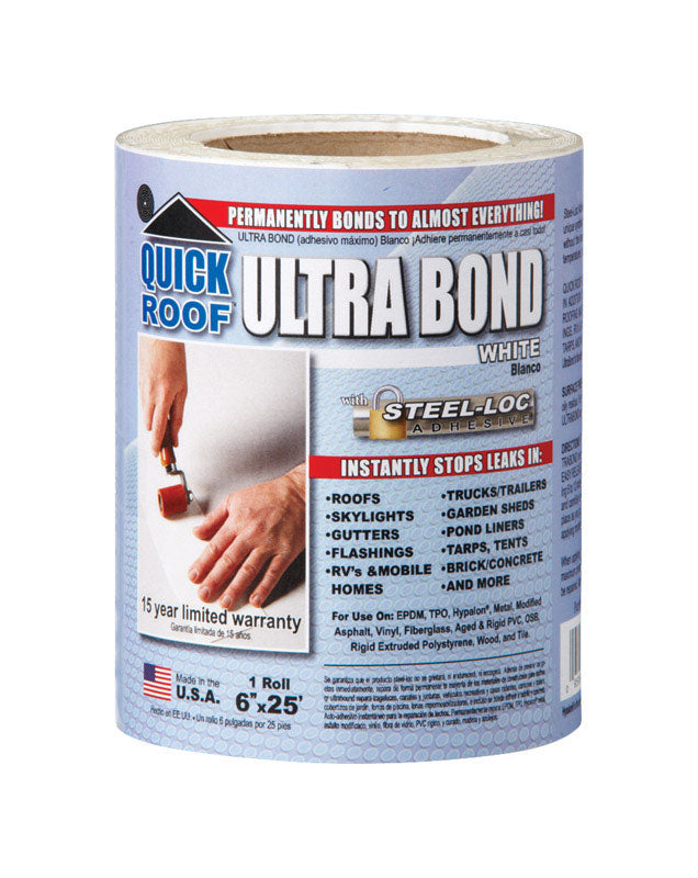 Cinta autoadhesiva de reparación para techos Quick Roof Ultra Bond, 6 pulg. de ancho x 25 pies de largo, blanca