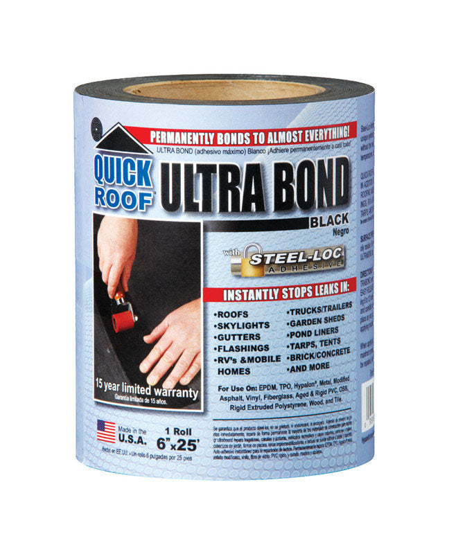 Cinta autoadhesiva negra para reparación de techos Quick Roof Ultra Bond, 6 pulg. de ancho x 25 pies de largo