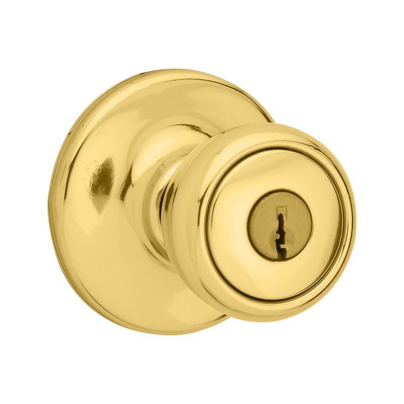 Kwikset Mobile Home Traditional Polished Brass Entry Door Knob 1-3/4 in.