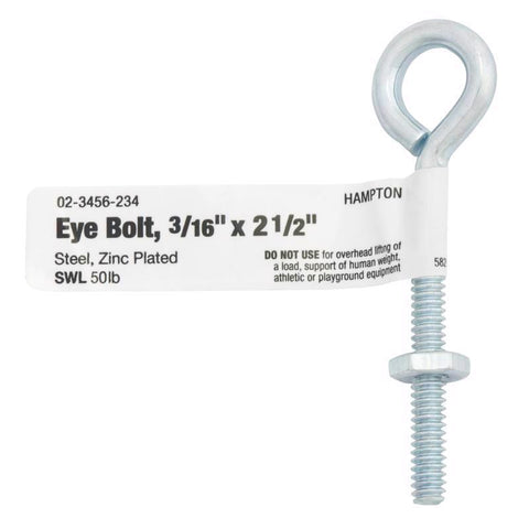 Hampton 3/16 in. X 2.5 in. L Zinc-Plated Steel Eyebolt Nut Included (Pack of 10)