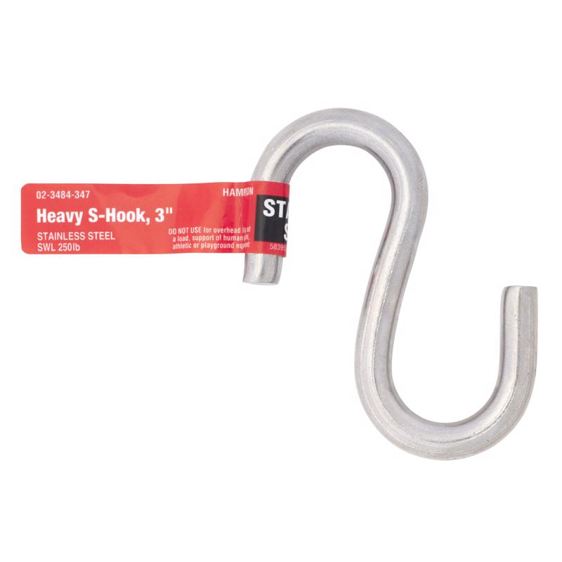 Gancho en S pequeño Hampton de acero inoxidable, 3 pulg. de largo, 250 lb, 1 ud. (Paquete de 20)