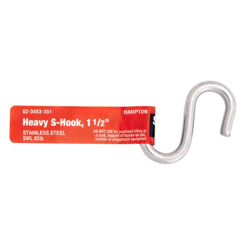 Hampton Medium Silver Stainless Steel 1.43 in. L S-Hook 40 lb 1 pk (Pack of 20)