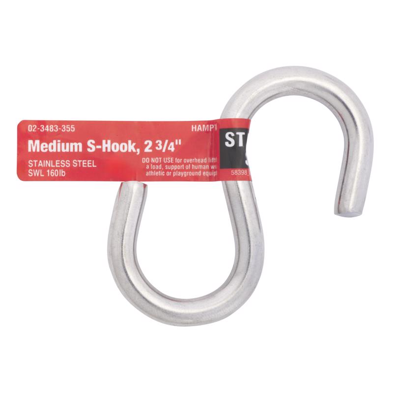 Hampton Medium Steel 2.75 in. L S-Hook 160 lb 1 pk (Pack of 20)