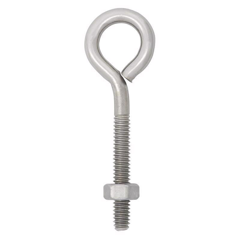 Hampton 1/4 in. X 3 in. L Stainless Stainless Steel Eyebolt Nut Included (Pack of 10)