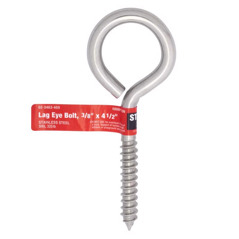 Hampton 3/8 in. X 4-1/2 in. L Stainless Stainless Steel Lag Thread Eyebolt (Pack of 5)
