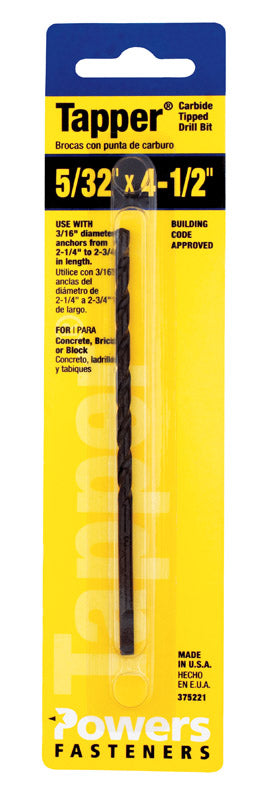 HILLMAN Tapper 5/32 in. X 4-1/2 in. L Carbide Tipped Drill Bit Straight Shank 1 pc