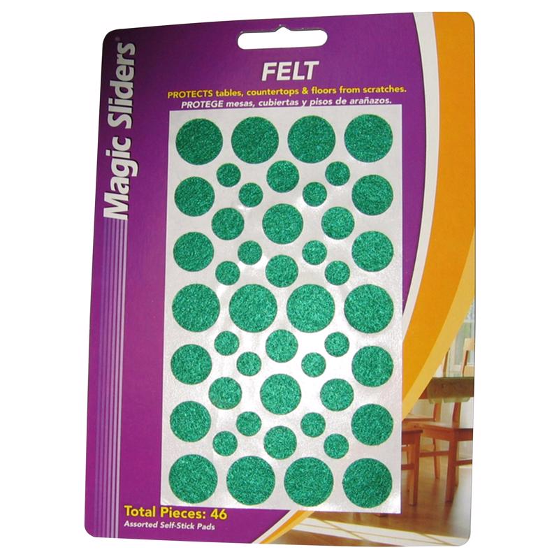 Magic Sliders Felt Self Adhesive Protective Pads Green Round 46 pk (Pack of 6)