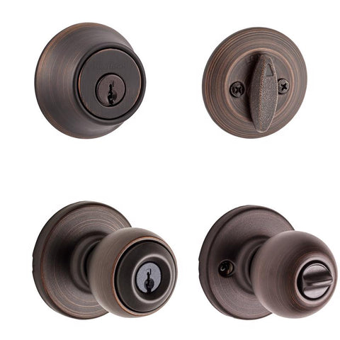 Kwikset Polo Traditional Venetian Bronze Deadbolt and Passage Door Knob 1-3/4 in.