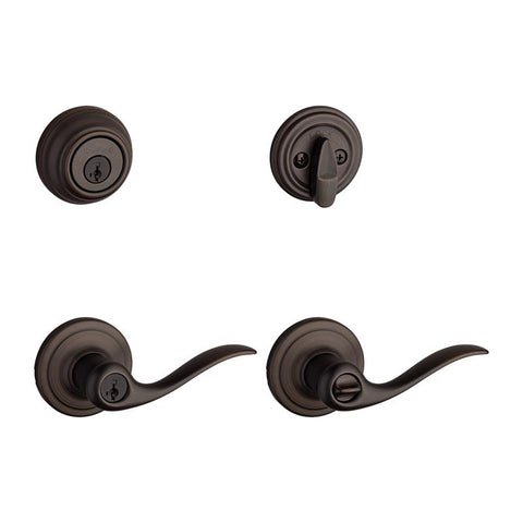 Kwikset SmartKey Tustin Venetian Bronze Entry Lever and Deadbolt Set KW1 1-3/4 in.