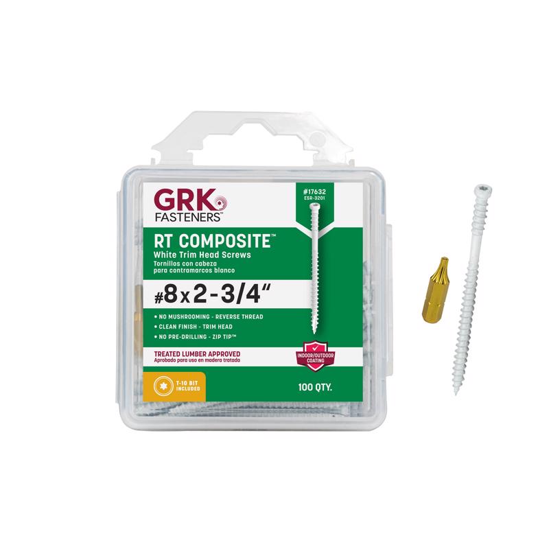 Tornillos de fijación GRK No. 8 X 2-3/4 pulg. de largo Star Climatek, tornillos gruesos para molduras, paquete de 100