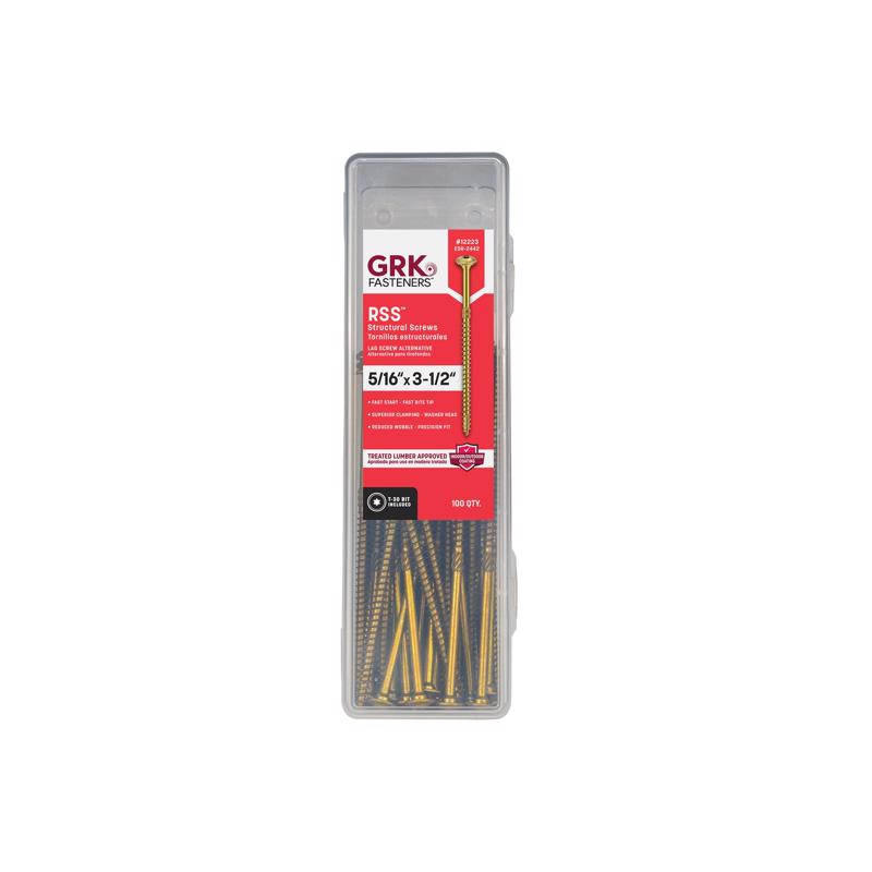 Tornillos estructurales GRK Fasteners de cabeza hexagonal estrellada y ranura en W, de 5/16 pulg. x 3-1/2 pulg. de largo