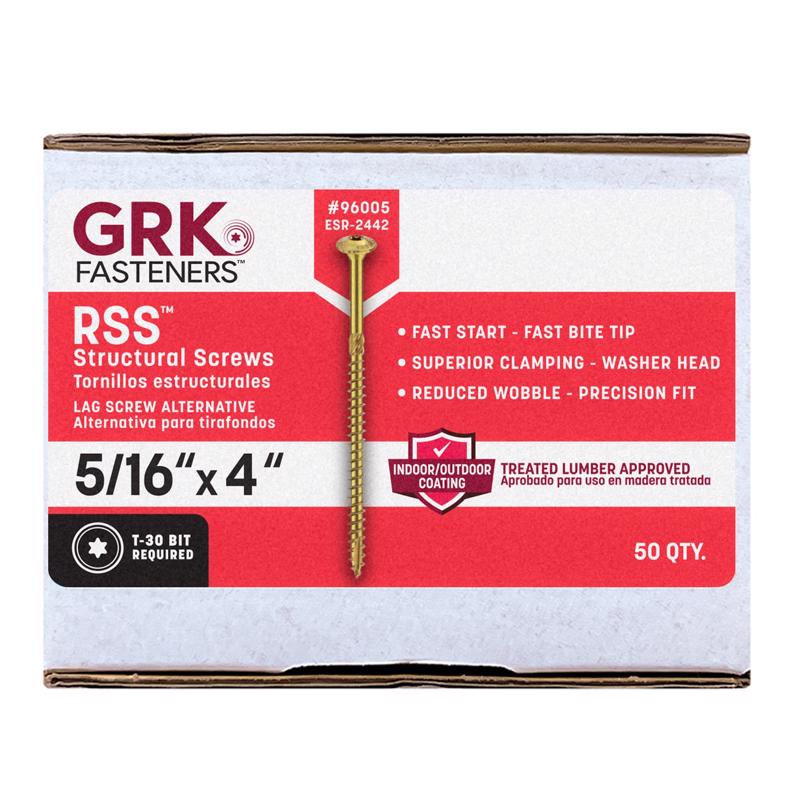 GRK Fasteners 5/16 in. in. X 4 in. L Star Hex Head W-Cut Structural Screws (Pack of 50)