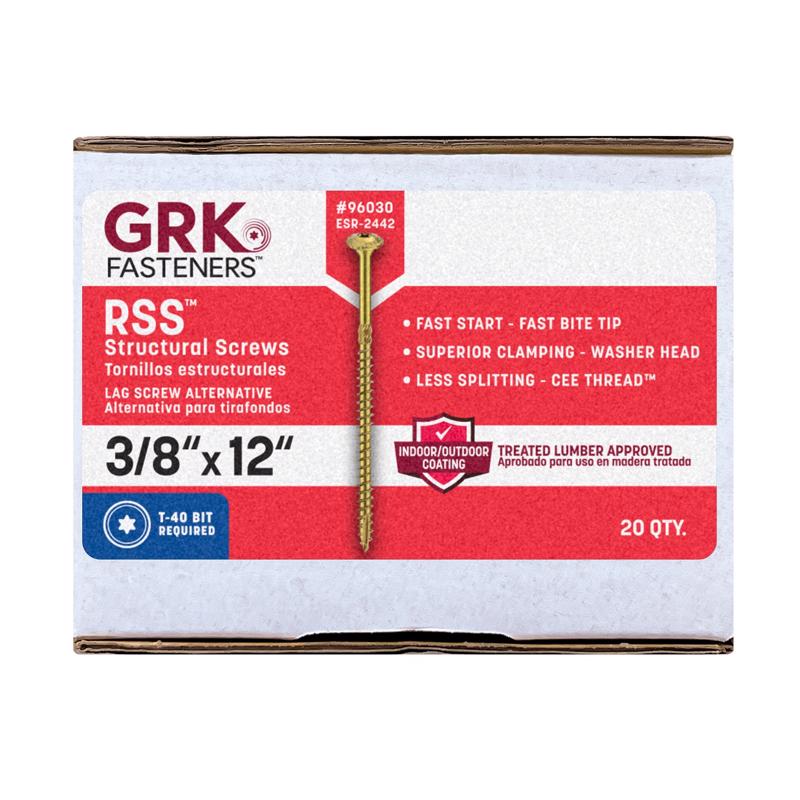 GRK Fasteners 3/8 in. in. X 12 in. L Star Hex Head W-Cut Structural Screws (Pack of 20)