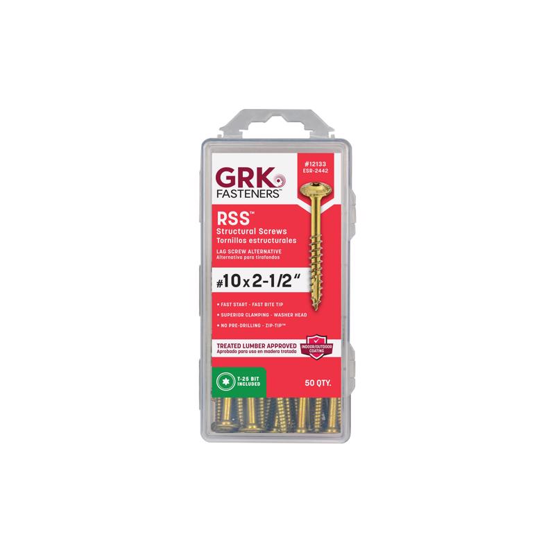 GRK Fasteners No. 10 in. X 2-1/2 in. L Star Hex Head W-Cut Structural Screws
