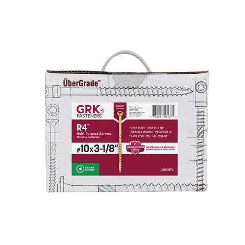 Tornillos multipropósito GRK Fasteners No. 10 x 3-1/8 pulg. de largo, punta de estrella Climatek con ranura en W, paquete de 1500 unidades