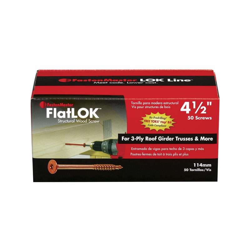 Tornillos gruesos para madera FastenMaster FlatLok n.º 14 x 4-1/2 pulg. de largo, con rosca Torx y adhesivo epoxi, paquete de 50