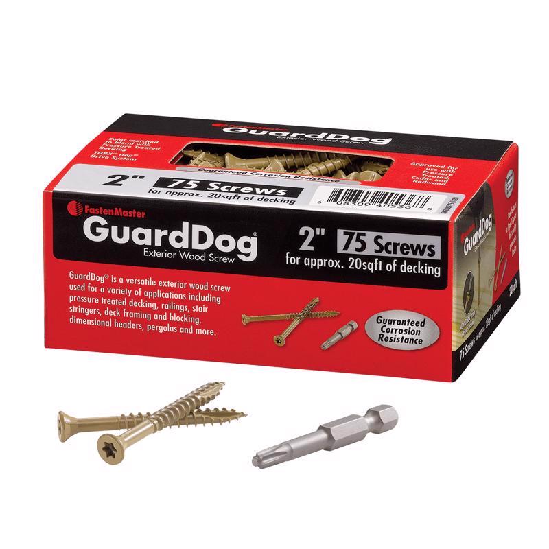 Tornillos para cubierta FastenMaster GuardDog n.º 10 x 2 pulg. L, cabeza redonda Phillips/cuadrada, color dorado, paquete de 75