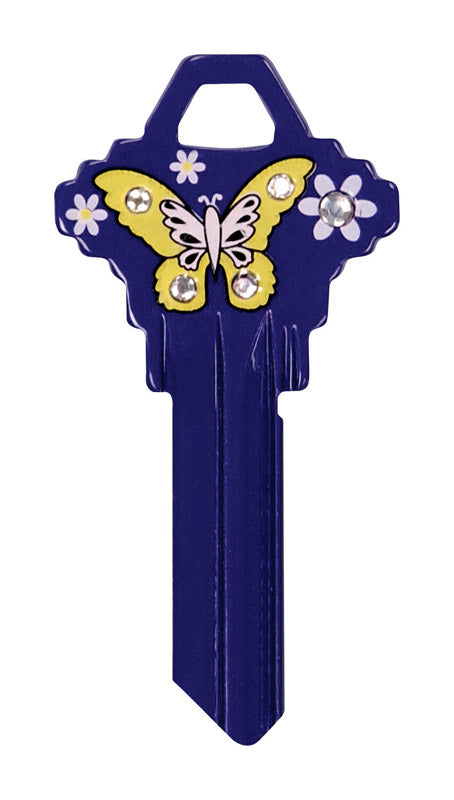 HILLMAN DIVA Butterfly & Flowers House/Office Universal Key Blank Single Purple (Pack of 6)