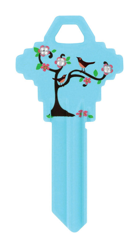 HILLMAN DIVA Tree & Birds House/Office Universal Key Blank Single Blue (Pack of 6)