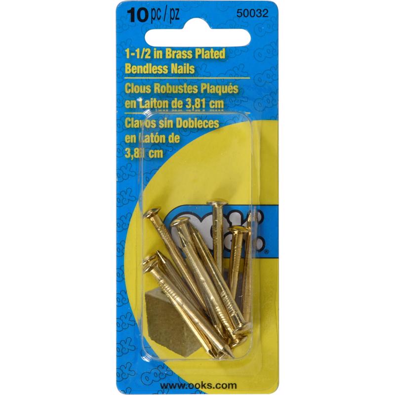 HILLMAN OOK Clavos para colgar cuadros Hardwall chapados en oro latonado 20 lb paquete de 10 (Paquete de 12)