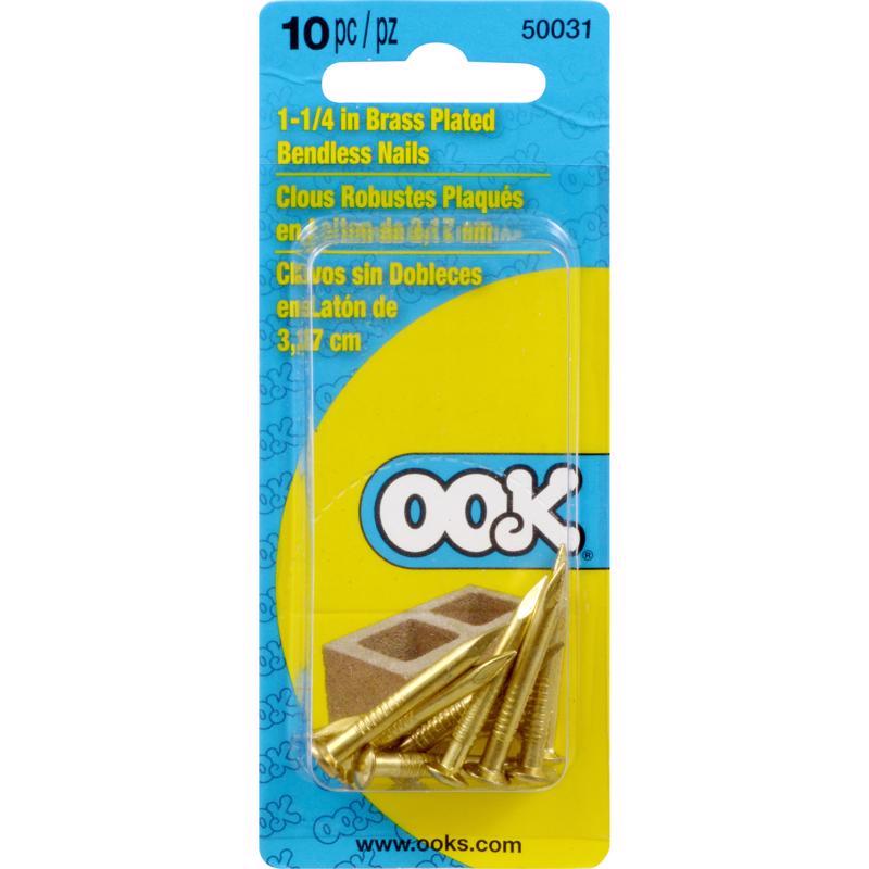 HILLMAN OOK Brass-Plated Brick Picture Hanging Nails 20 lb 10 pk (Pack of 12)