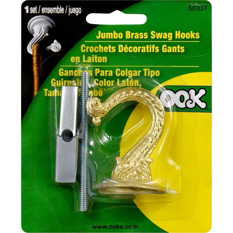HILLMAN OOK Jumbo Bright Brass Gold Steel 1.627 in. L Swag Hook 30 lb 1 pk