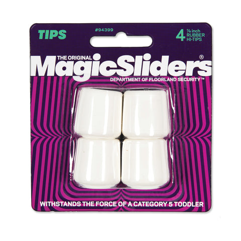 Puntas de goma Magic Sliders para patas, blancas, redondas, 7/8 pulg. de ancho, paquete de 4