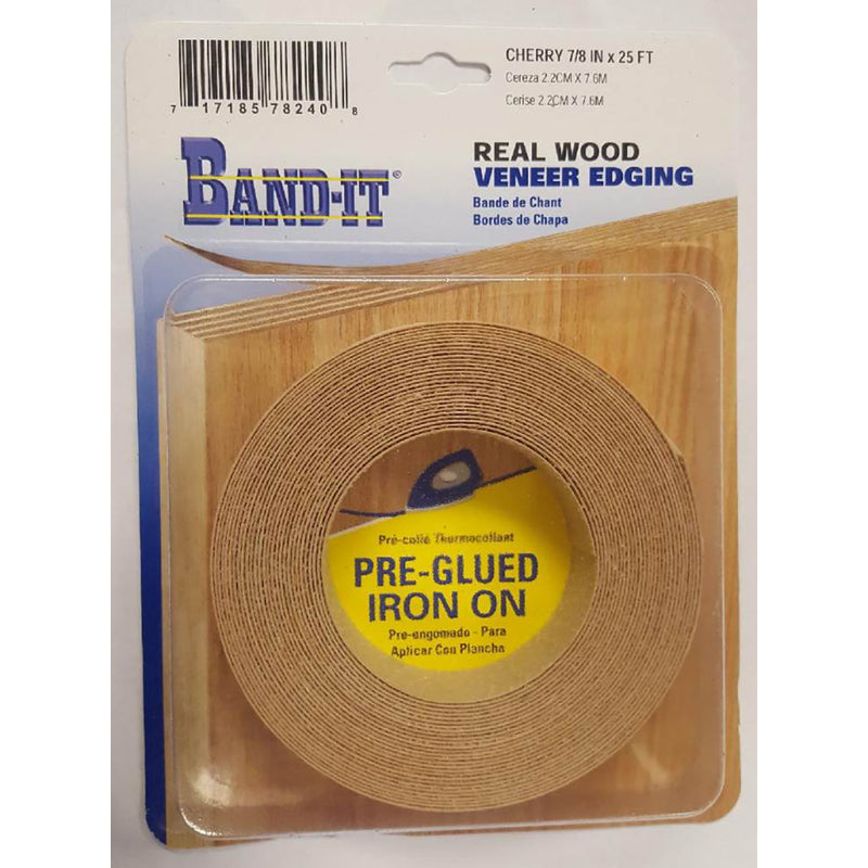Band-It Chapa de madera real de cerezo para cantos de 0,030 pulg. x 7/8 pulg. de ancho x 25 pies de largo, grado prémium #2/BTR