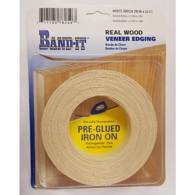 Band-It Chapa de madera real de abedul blanco para cantos de 0,030 pulg. x 7/8 pulg. de ancho x 25 pies de largo, grado prémium #2/BTR