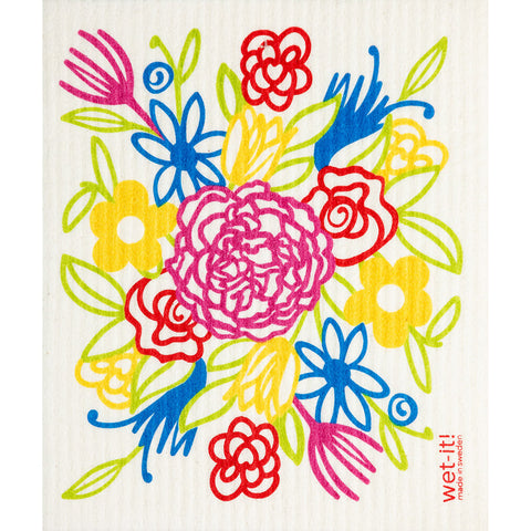 wet-it! Multicolored Cotton Flower Bouquet Dish Cloth 1 pk