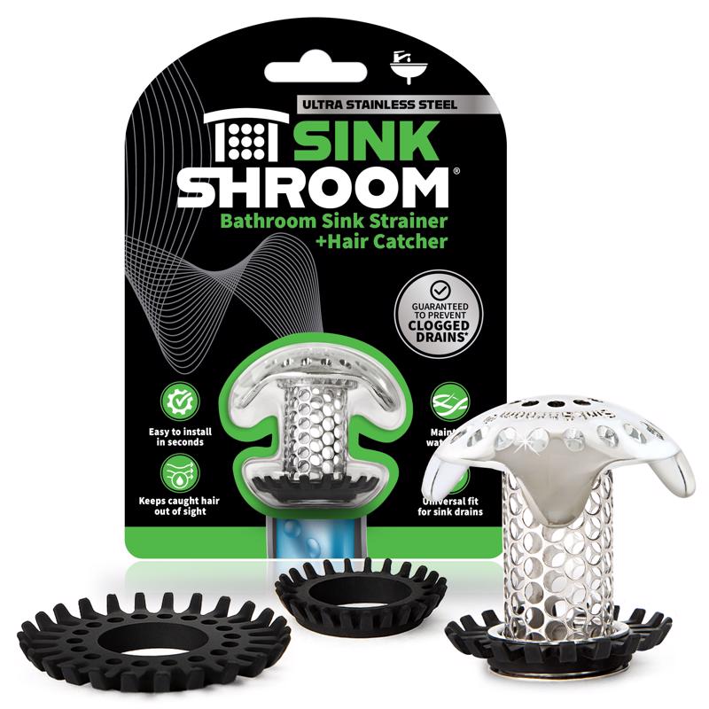 Protector de desagüe SinkShroom de acero inoxidable cromado