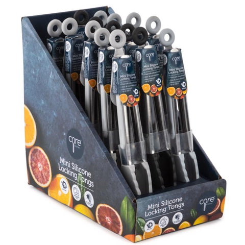 Core Kitchen Silver Silicone/Stainless Steel Mini Locking Tong Set (Pack of 15)