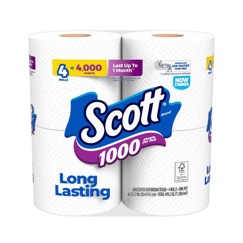 Scott Toilet Paper 4 Rolls 1000 sheet 4 in. (Pack of 12)