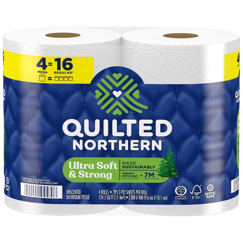 Quilted Northern Ultra Soft & Strong Toilet Paper 4 Rolls 295 sheet 124.5 sq ft (Pack of 12)